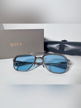 DITA Rikton Type 402 Silver Frame Sunglasses with Blue Lenses